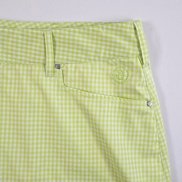 Abacus Women's Skirt Skort Lime Green White Micro Plaid Stretch Size 42/12 Reg - Picture 3 of 16
